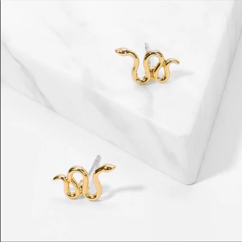 LAST SET Gold Snake Stud Earrings - Picture 3 of 5